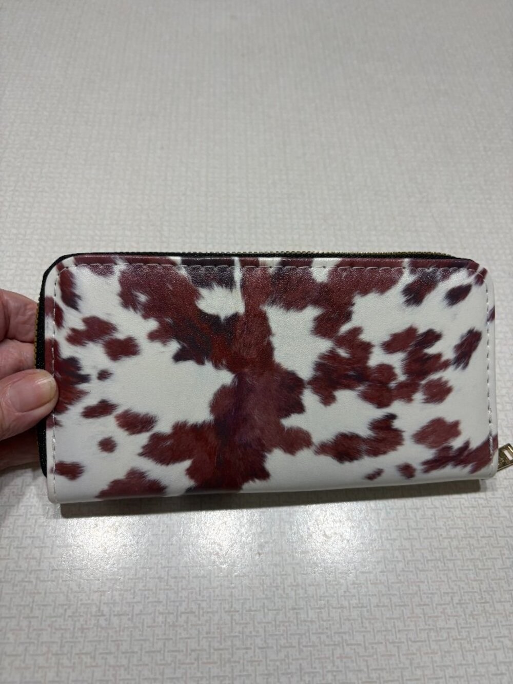 NWT White & Brown (Cow Look) RFID Leather Clutch/Wallet by Myra Bag